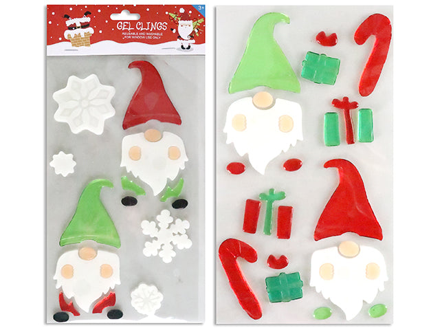 Xmas Gnome Gel Window Cling Decoration. Sheet Size: 9.75In X 5-7/8In. 2 Asst.Styles. Pbh.