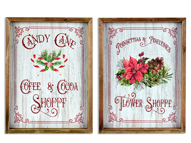 15.75in x 11.75in Xmas MDF SHOPPE Printed Wall Plaque. 2 Asst.Styles.