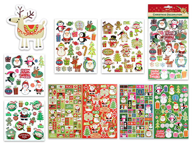 9-3/8in x 4.75in 3 Sheets Xmas Decoration Stickers 2 Asst.Styles. Polybag w/Insert.