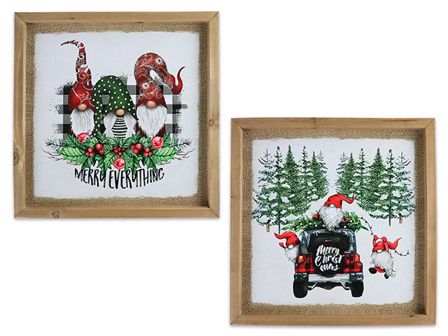 11.75in x 11.75in Xmas MDF Framed Gnome Wall Plaque. 2 Asst.Styles.