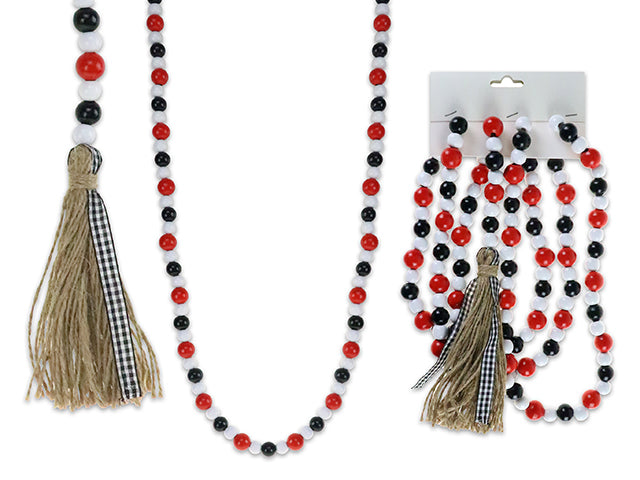 1.5M Xmas 3-Tone Wooden Beaded Garland W/Tassel. Bead Size: 14Mm / 12Mm / 10Mm. H/C.