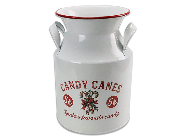 8In(H) X 4-7/8In(Td) Xmas Metal Printed Milk Canister W/Handles.