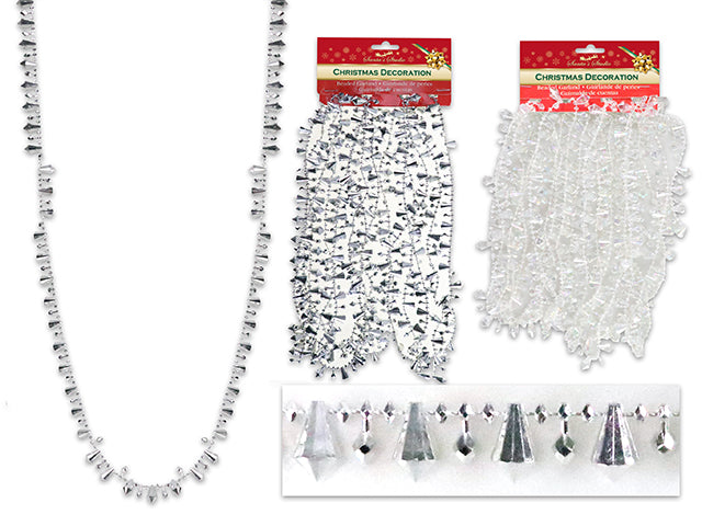 12ft Xmas Faceted Cone Prism Beaded Garland. 2 Asst.Colours: Silver / Iridescent. h/c.