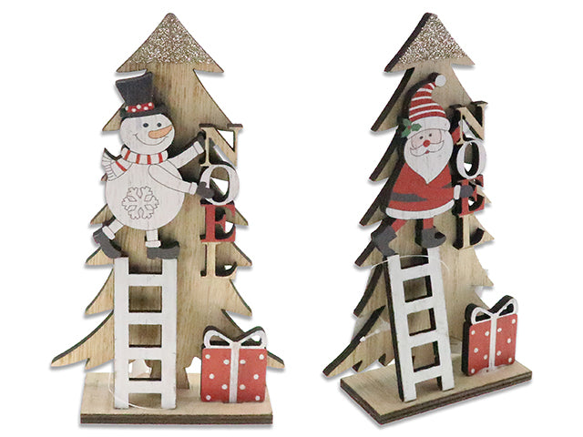 6-1/8In X 3.75In 2-Layered Mdf Die-Cut Xmas Tree W/Xmas Character On Laddar. 2 Asst. Cht.