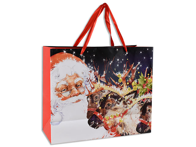 Xmas Matte Horizontal Giftbag - Medium W/Red Satin Handle. J-Hook.