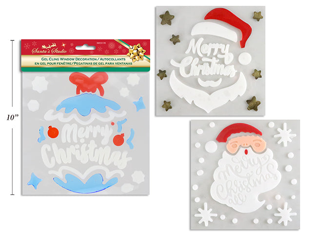 Xmas Gel Window Cling Decoration. Sheet Size: 7.5In X 7.5In. 3 Asst.Styles. Pbh.