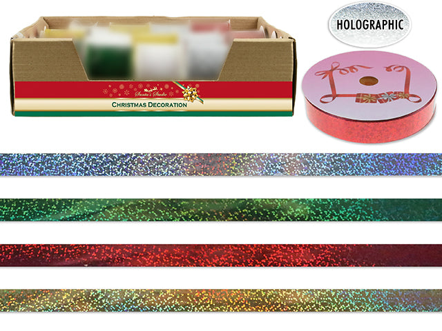 32.8Ft Xmas Lacquer/Holographic Decorative Ribbon. 4 Asst.Colours. 24/Dsp.