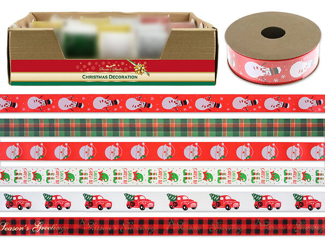 3Yd X 22Mm Xmas Printed Satin Ribbon. 6 Asst.Styles. 24/Dsp.