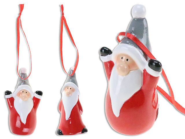 Xmas Terracotta Santa / Gnome Ornament W/Ribbon Hanger. 2 Asst.Style.