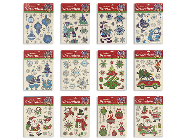 Xmas Pvc Stickers. 12 Asst.Styles. Polybag W/Insert.