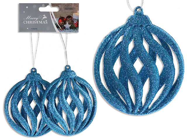 2Pk 4.25In(L) X 4In(W) Xmas Die-Cut Glitter 3-D Round Wave Ornament. 4 Asst.Colours. H/C.