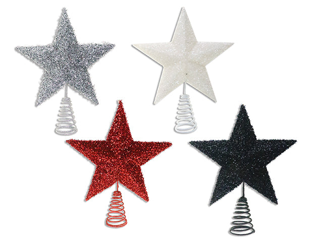 9-7/8In X 9In Xmas Confetti Glitter Star Tree Topper. 4 Asst.Colours. T.O.C.