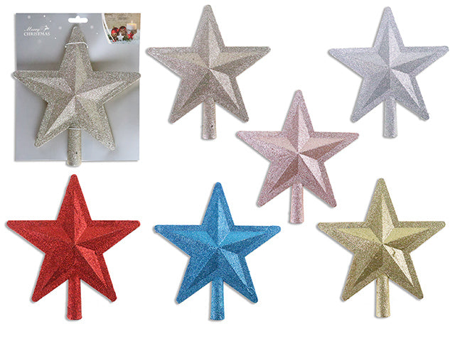 8.25In X 7-7/8In Xmas 3D Glitter Star Tree Topper. 4 Asst.Colours. T.O.C.