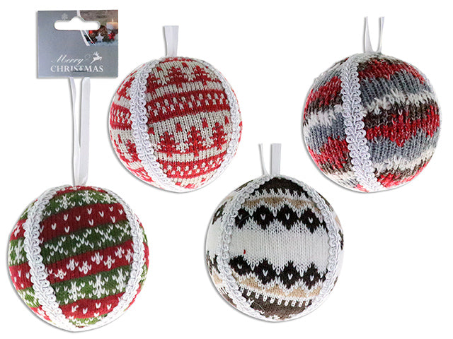 4In(D) Xmas Knitted Ball Ornament. 3 Asst.Styles. H/C.