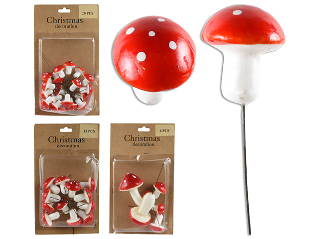 Xmas Foam Mushroom Picks Assortment. B/C.