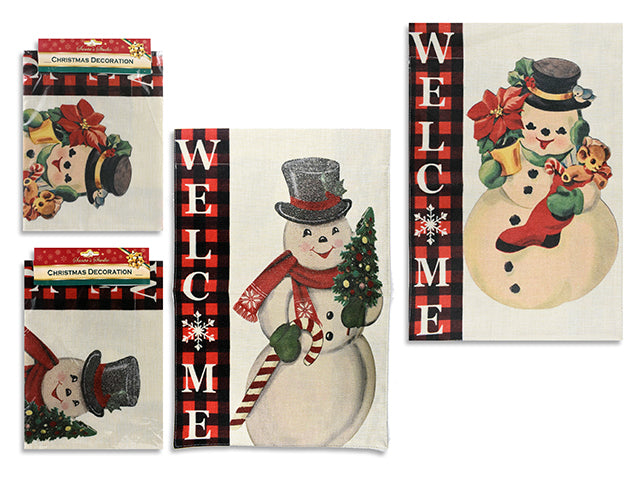 17.75In X 11.75In Xmas Vintage Snowman Polyester Garden Flag. 2 Asst.Styles. Pbh.