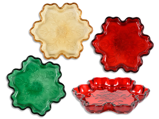 5.5In(D) Xmas Die-Cut Tinted Snowflake Glass Candle Holder. 3 Asst.Colours.