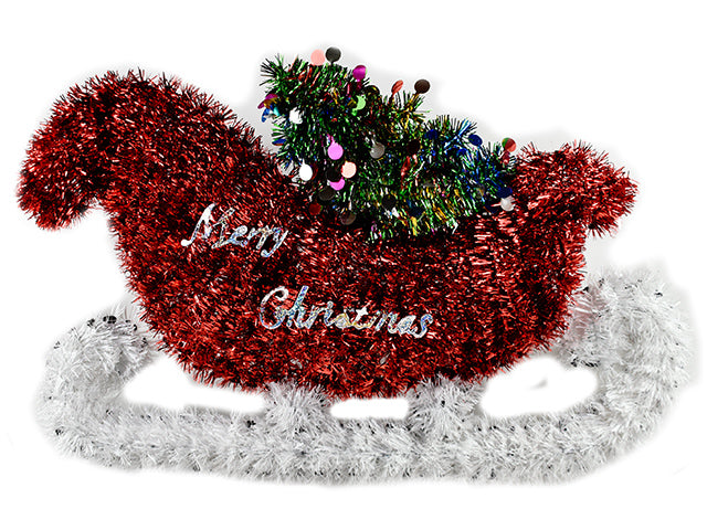 20.5in x 12.5in Xmas Tinsel Sleigh Plaque w/Xmas Tree. Cht.