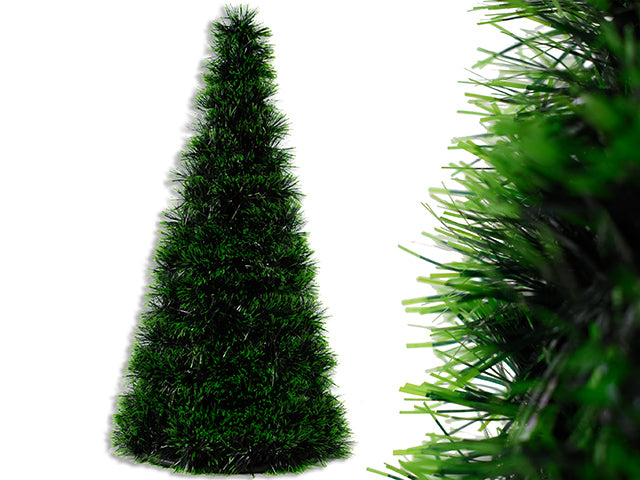 19In(H) X 10In(Bd) Xmas Tinsel Pine Tree. 2 Asst.Styles: Snow Tipped / Green. Cht.