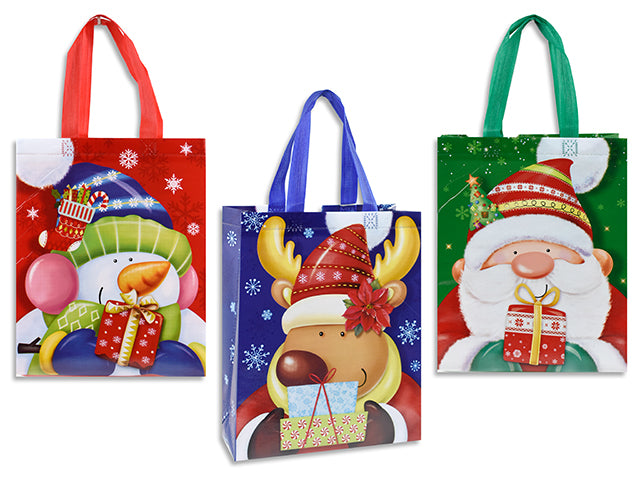 12-5/8in x 10.25in Xmas Coated Non-Woven Printed Bag. 3 Asst.Styles. Cht.