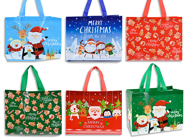 12-5/8in x9-7/8in Xmas Horizontal Coated Non-Woven Printed Bag. 6 Asst.Styles. Cht.