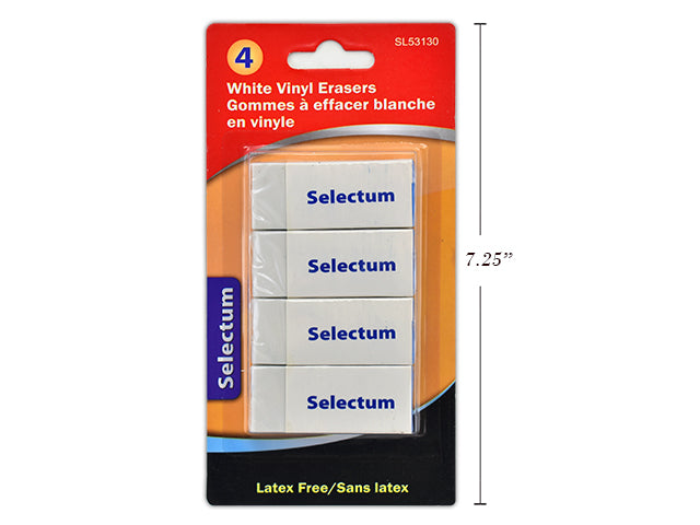 White Vinyl Erasers Blister Carded 4 Pack