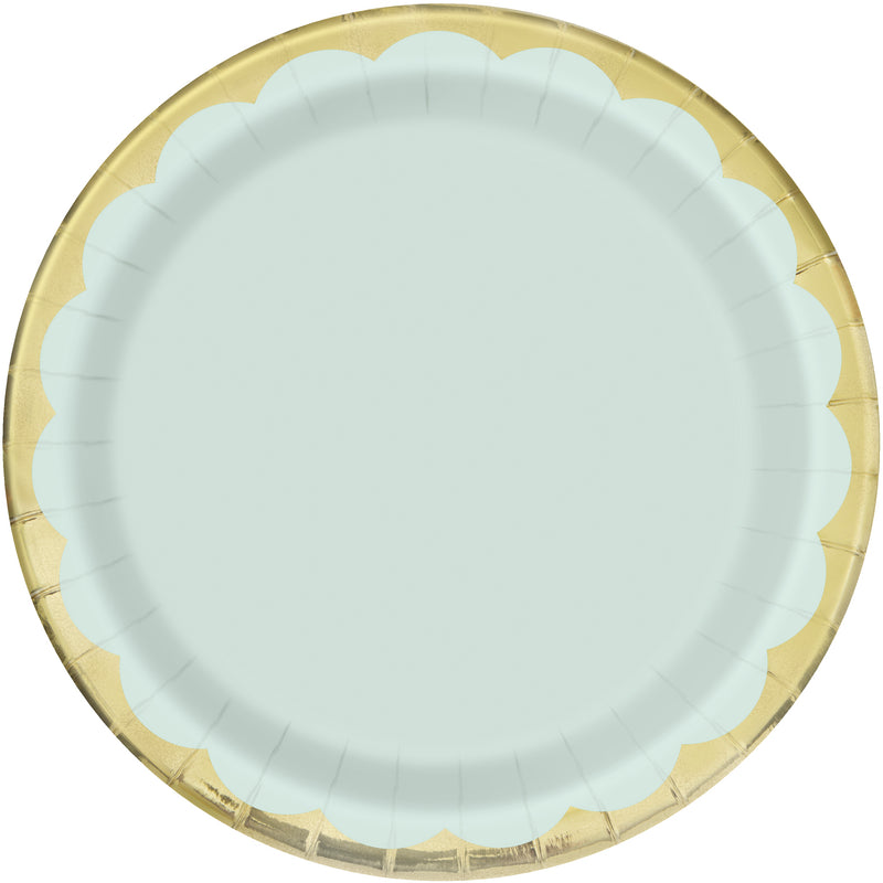 Scalloped Gold And Lip Blue Round Dinner Plates