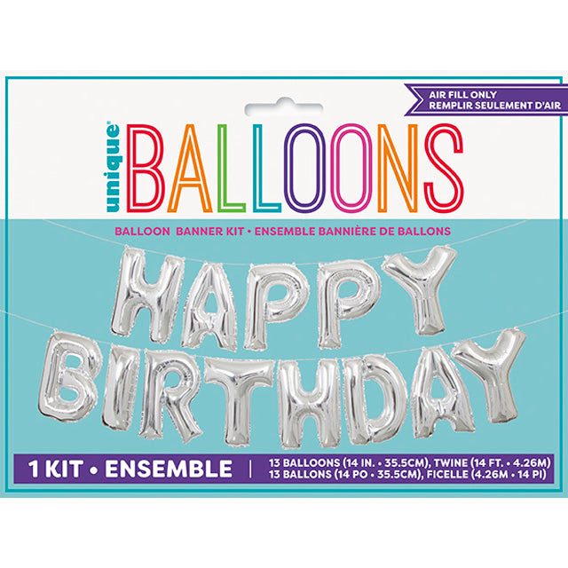 Silver Birthday Balloon Banner Kit