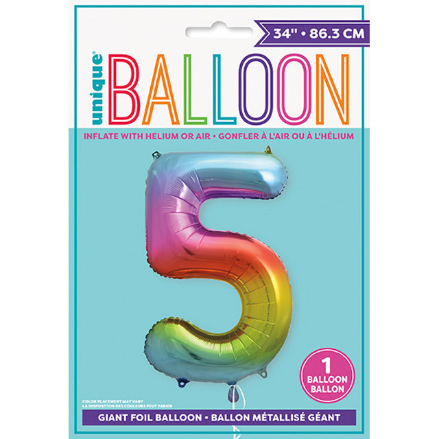 Rainbow Foil Balloon Number 5