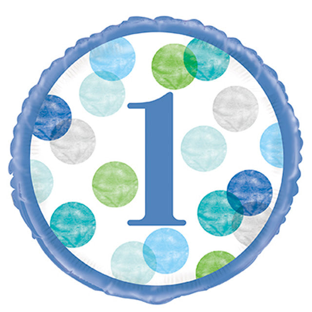 Blue Dots 1St Birthday Foil Balloon