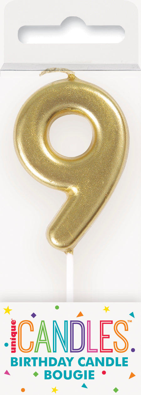 Mini Metallic Gold Birthday Candle Number 9