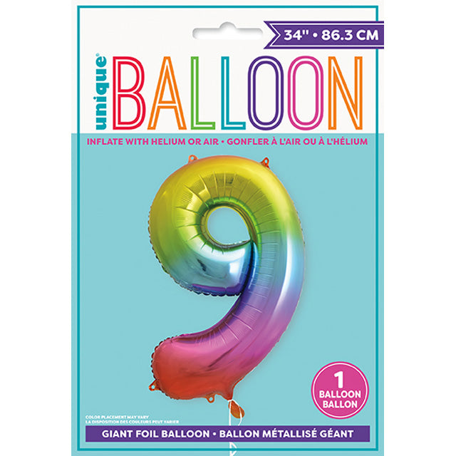 Rainbow Foil Balloon Number 9