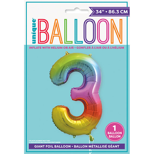 Rainbow Foil Balloon Number 3