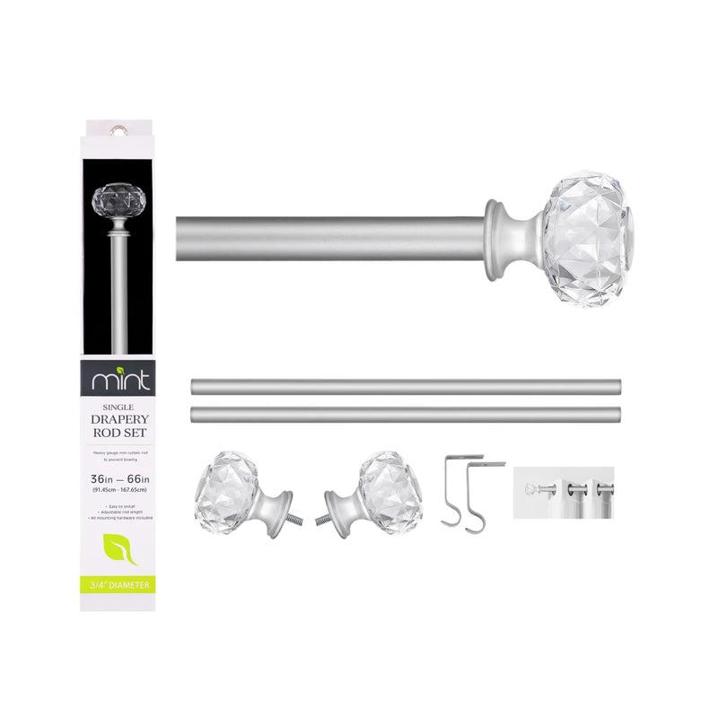 Silver Curtain Rod With Acrylic Finial