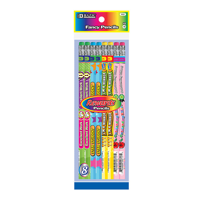 Bazic Reward And Incentive Wood Pencils With Eraser 8 Pack