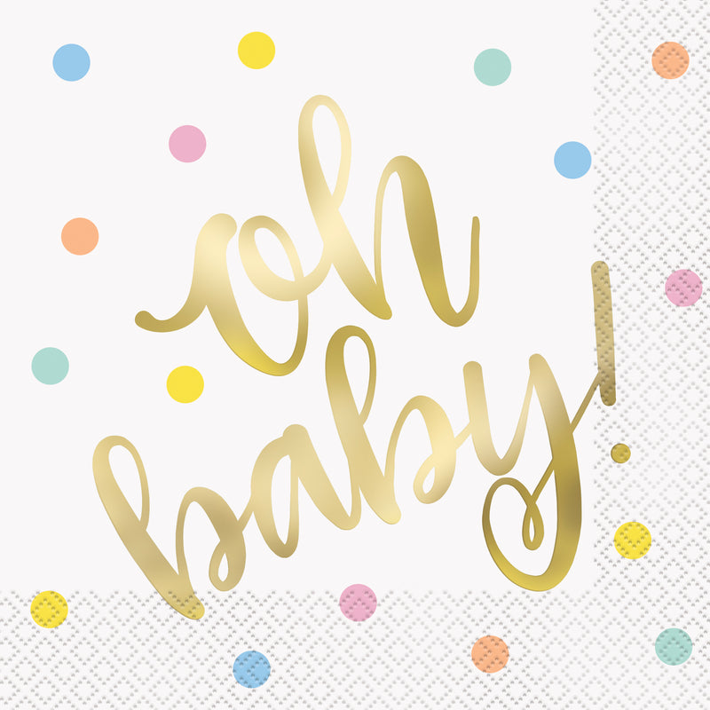 Oh Baby Gold Baby Shower Luncheon Napkins