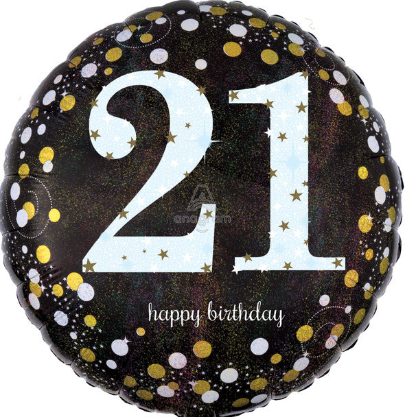 18"A Happy Birthday Sparkling 21st Holographic Pkg