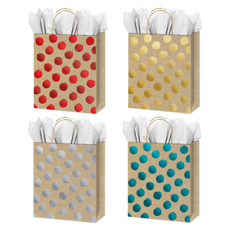 Large Kraft Gift Bags With Foil Dots