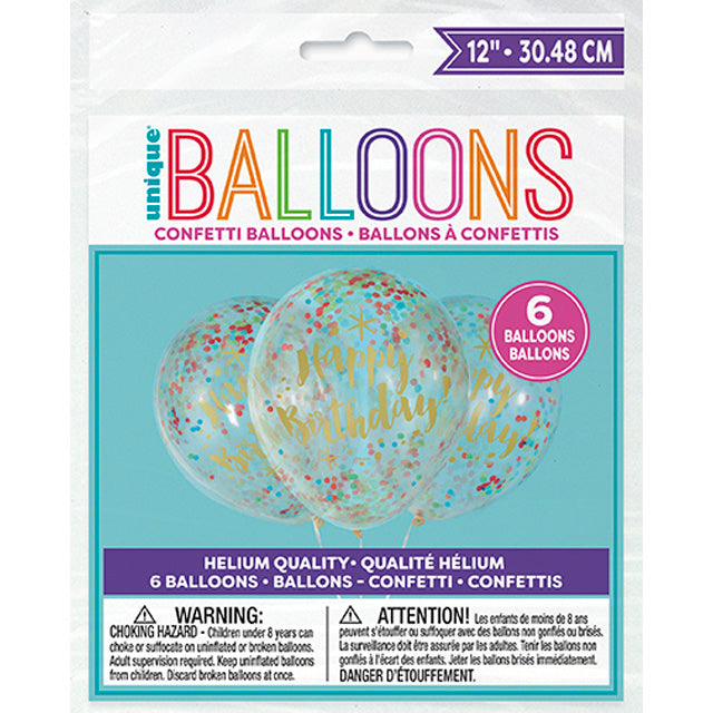 Glitzy Gold Birthday Balloons With Multi Color Confetti