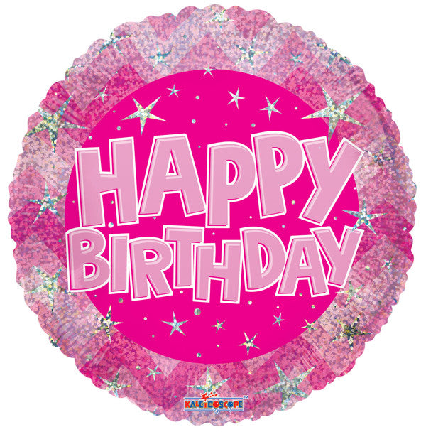 18"K Happy Birthday Pink Holographic Pkg