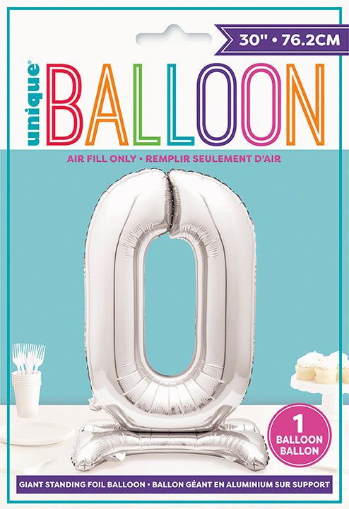 Large Silver Foil Balloon Number 0