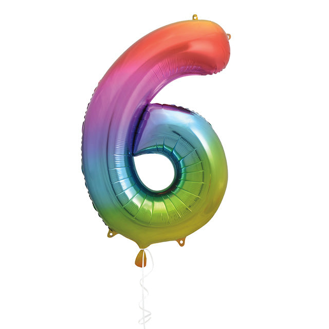 Rainbow Foil Balloon Number 6