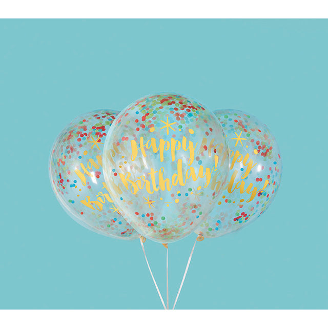 Glitzy Gold Birthday Balloons With Multi Color Confetti