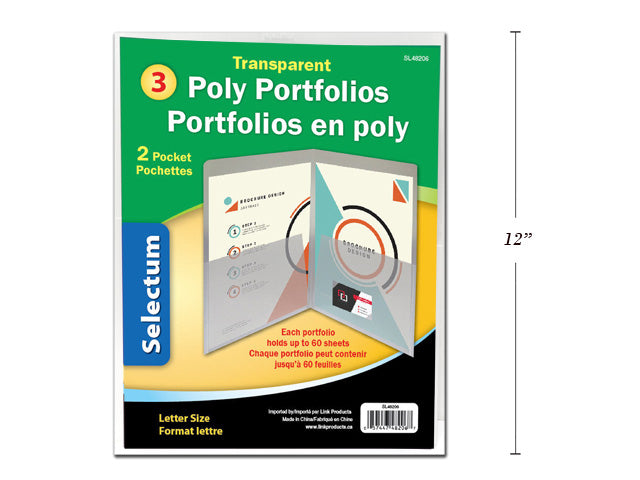 2 Pocket Poly Clear Portfolios 3 Pack