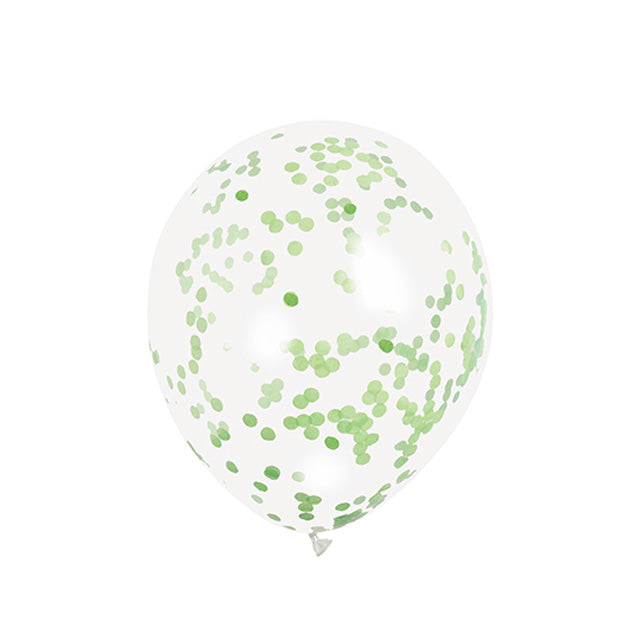 Clear Latex Balloons With Lime Green Confetti