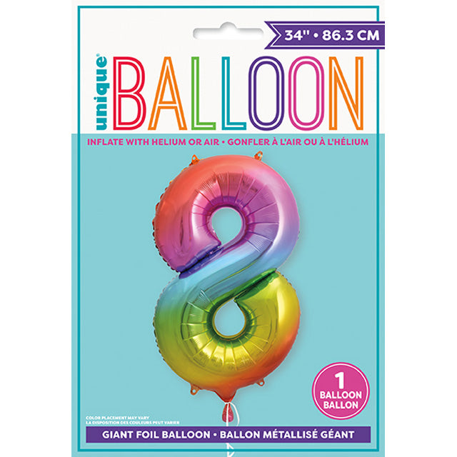 Rainbow Foil Balloon Number 8