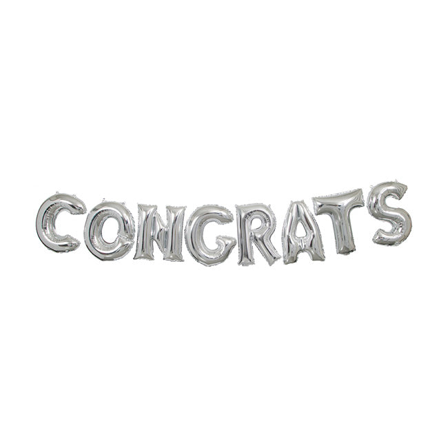 Silver Congrats Foil Letter Balloon Banner Kit
