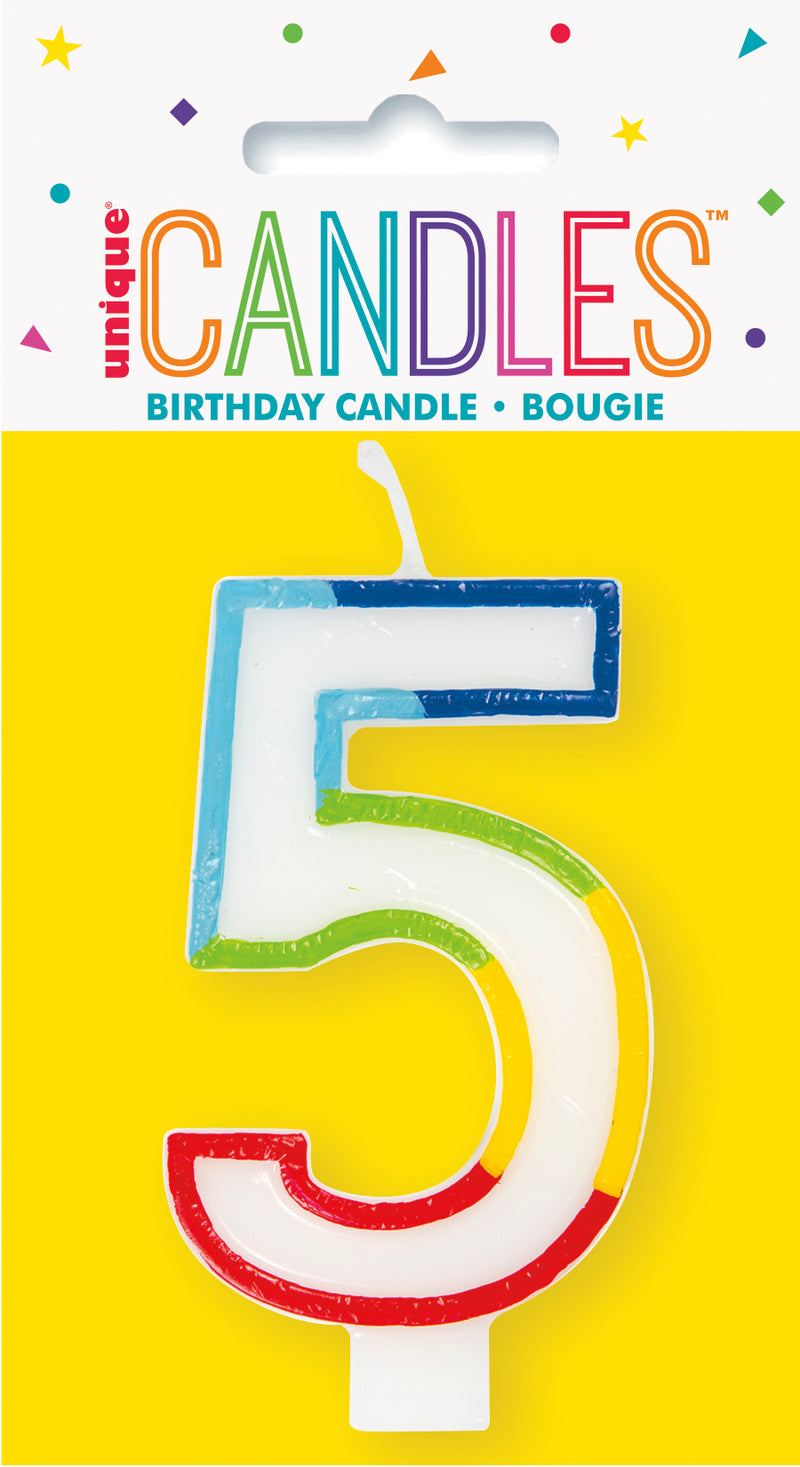 Rainbow Border Birthday Candle Number 5