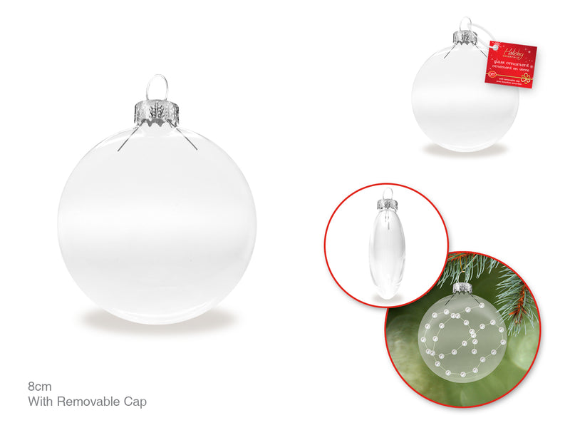 Seasonal Décor: 8cm DIY Flat Round Clear Glass Ornament w/Met Cap