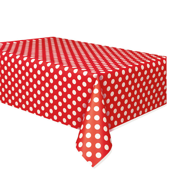 Red Dots Plastic Table Cover